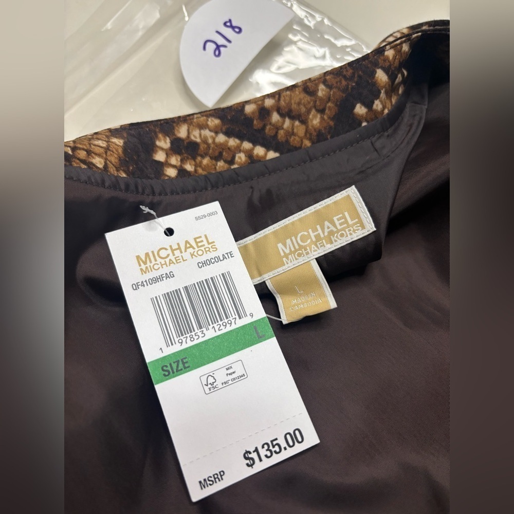 Michael Kors Snake Print Zip Up Bomber Jacket Womens Size Large New Lightweight - Picture 5 of 6